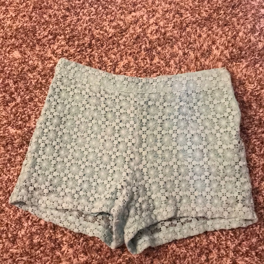 Blue Lace High Waisted Shorts